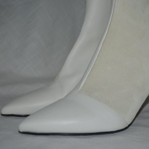 Sz 37.5 7 Rag & Bone Winter White Leather Suede 2.75" Heels Ankle Boots - Picture 2 of 7